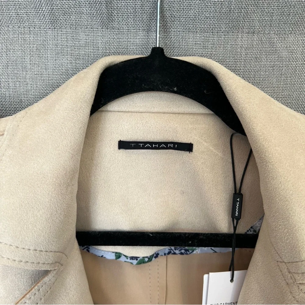 NWT T Tahari Faux Suede Leather Crop Moto Jacket Blazer Cream Bone - Picture 3 of 5